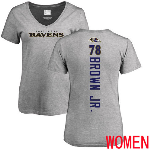 Baltimore Ravens Ash Women Orlando Brown Jr. Backer V-Neck NFL Football #78 T Shirt->women nfl jersey->Women Jersey